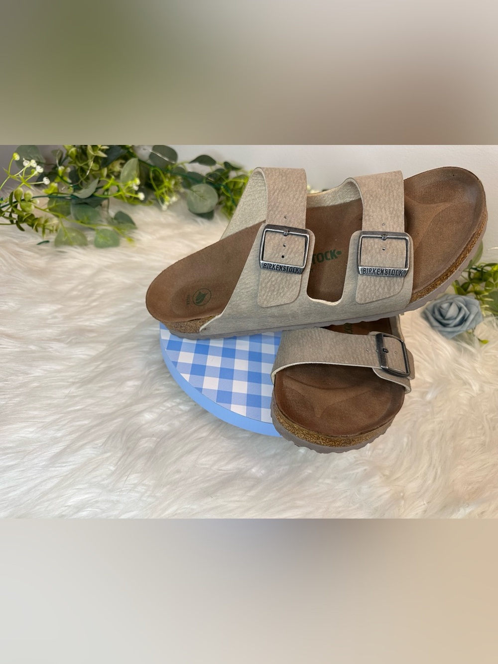 Birkenstock Kids Beige Two-Strap Suede Sandals